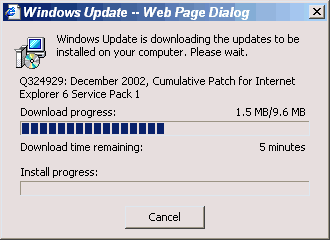 Progress gauge showing 1.5/9.6 MB as just over 50%