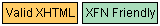 Two rectangles, each slightly taller than a line of text, with thin black outlines, one yellow and one green, stating Valid HTML and XFN Friendly