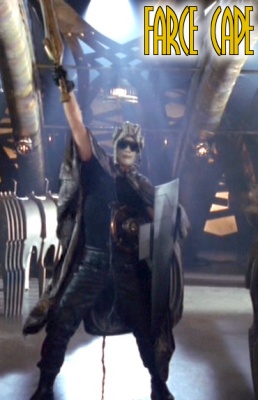 Crichton wears a farce cape in Farscape
