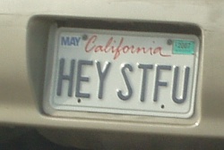 License plate: HEY STFU