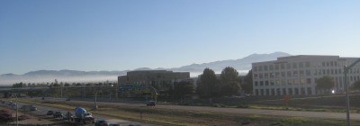 Layer of haze in front of hills