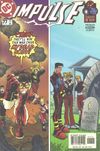Cover: Impulse #77: Impulse leads Young Justice into battle, saying 'They'll win this war over my dead body.'  Then the team looks at a grave, marked with a lightning bolt and the words, 'That's not funny.'