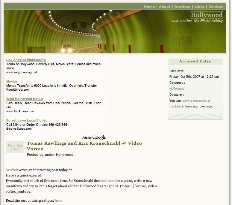 Pingback spam blog screenshot via Masters of Media