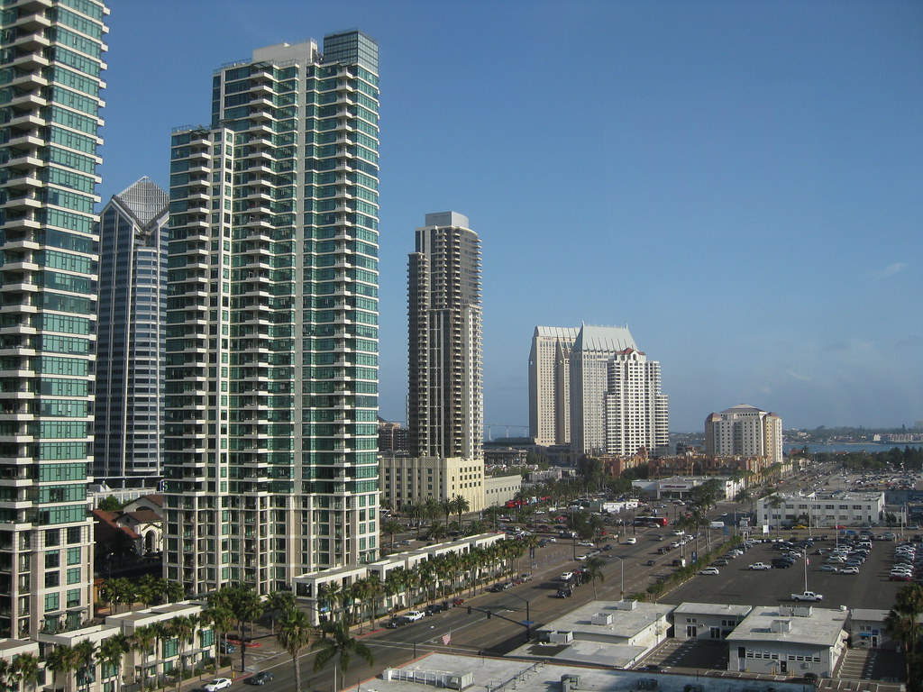 San Diego: Looking down Pacific Highway toward Harbor