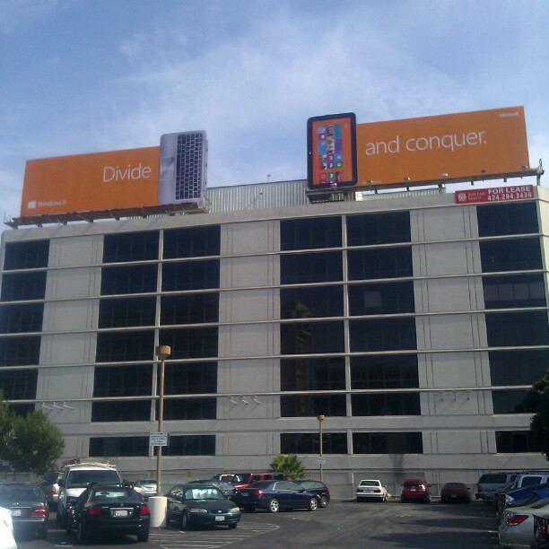 Two billboards featuring the tablet and keyboard for the Surface tablet.