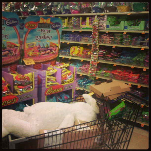Easter decorations and candy in the grocery store in mid-February