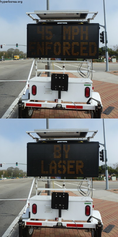 Sign: 45 MPH Enforced By Laser