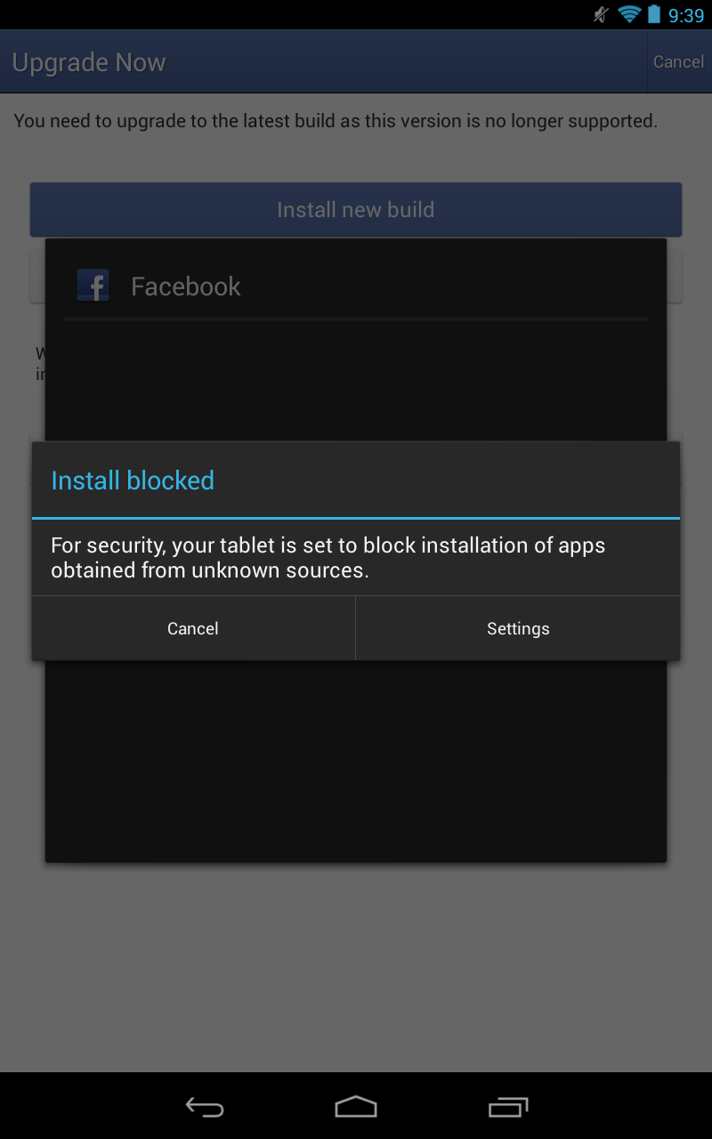 Facebook Update Warning