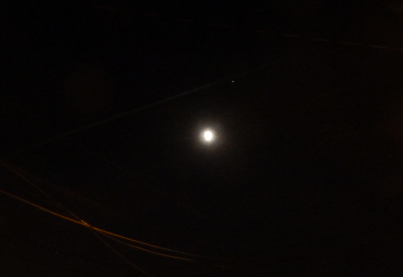 Moon Mars Power Lines and Contrail