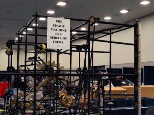 6-foot-high scaffolding for a marble run.